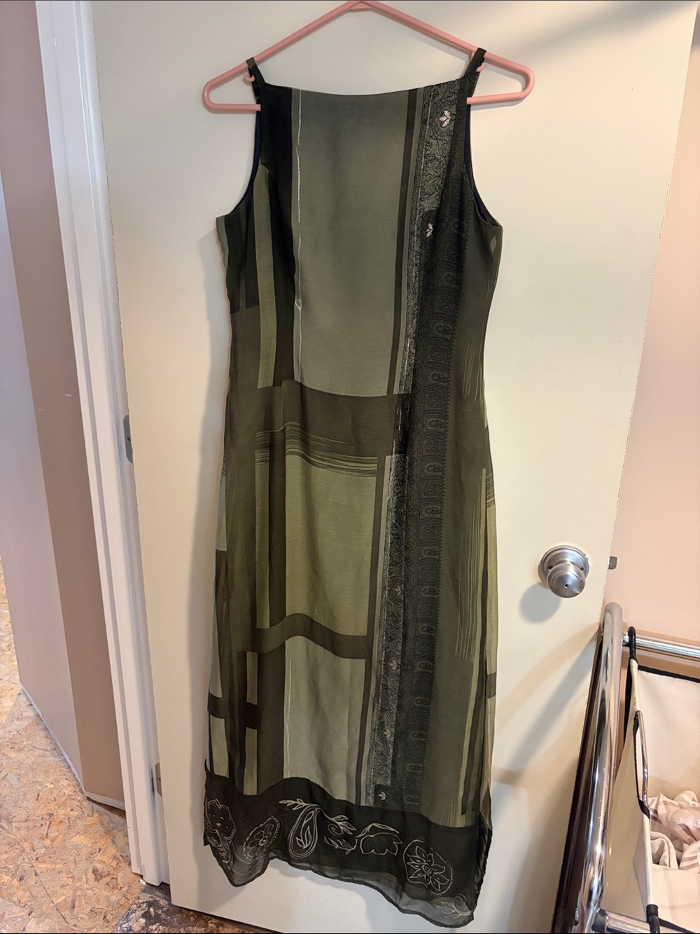 LSA Olive Green Sleeveless Maxi Dress with Subtle Panel Accents